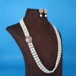 CZ Pink Pendant Side Brooch Necklace - Image 4