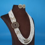 CZ Pendant Side Brooch Pearl Necklace - Image 4
