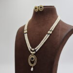 Blue Stone Round Pendant Pearl Necklace - Image 2