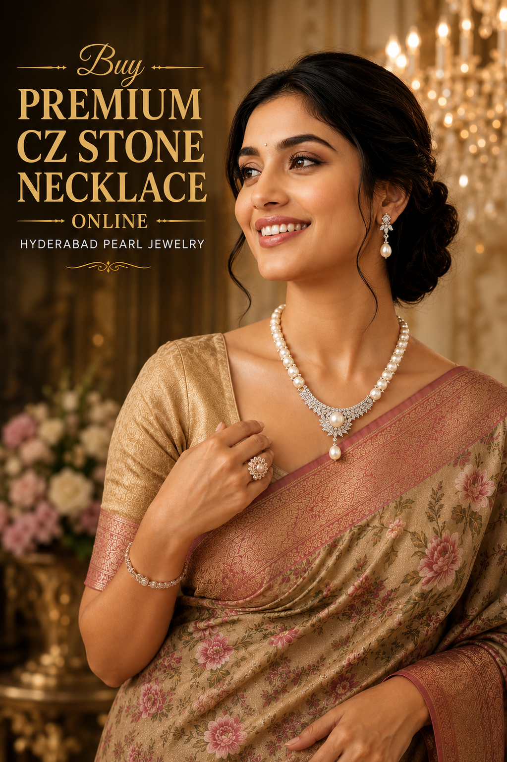 Buy Premium CZ Stone Necklace Online Hyderabad Pearl jewelry