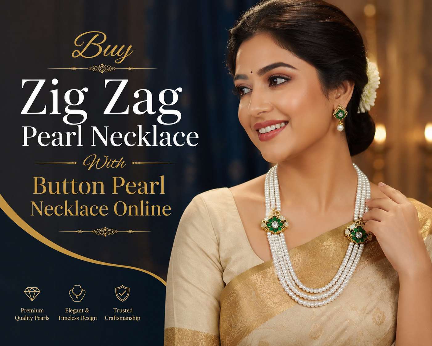 Buy Zig Zag Pearl Necklace With Button Pearl Necklace Online
