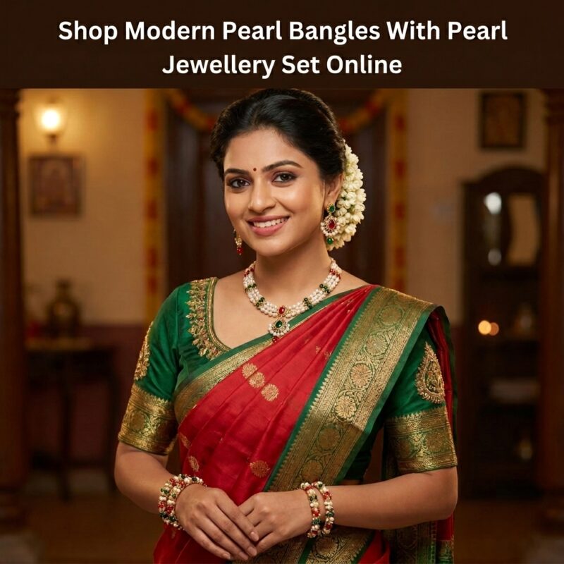 Shop Modern Pearl Bangles With Pearl Jewellery Set Online