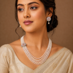 Pink Stone Side Brooch Pearl Necklace Set