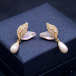 Golden Petal Pearl Earrings - Image 2