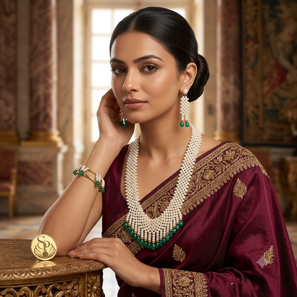 Emerald Grace Pearl Necklace Set - Image 1