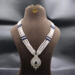 CZ Blue Stone Pendant Pearl Necklace - Image 2