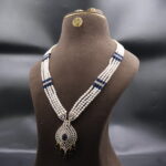 CZ Blue Stone Pendant Pearl Necklace - Image 3