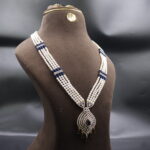 CZ Blue Stone Pendant Pearl Necklace - Image 4