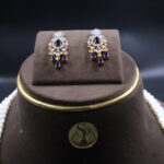 CZ Blue Stone Pendant Pearl Necklace - Image 5