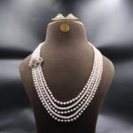 Pink Stone Side Brooch Pearl Necklace Set - Image 2