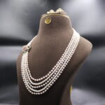 Pink Stone Side Brooch Pearl Necklace Set - Image 3