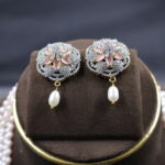 Pink Stone Side Brooch Pearl Necklace Set - Image 5