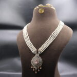 CZ Pink Stone Pendant Pearl Necklace - Image 3