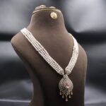 CZ Pink Stone Pendant Pearl Necklace - Image 4