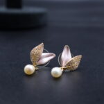 Golden Petal Pearl Earrings - Image 3