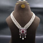 Elegant CZ Stone Pearl Necklace Set - Image 2