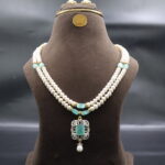 CZ Emerald Pendant Pearl Necklace set - Image 2