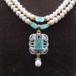 CZ Emerald Pendant Pearl Necklace set - Image 4
