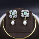 CZ Emerald Pendant Pearl Necklace set - Image 5
