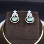 CZ Light Green Stone Pendant Pearl Necklace - Image 5