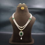 CZ Emerald Pendant Pearl Necklace Set - Image 2