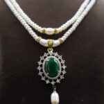 CZ Emerald Pendant Pearl Necklace Set - Image 4