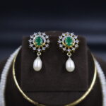 CZ Emerald Pendant Pearl Necklace Set - Image 5