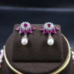 Pink CZ Stohe Side Brooch Pearl Necklace - Image 5