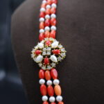 Coral & Pearl Side Brooch Necklace - Image 3