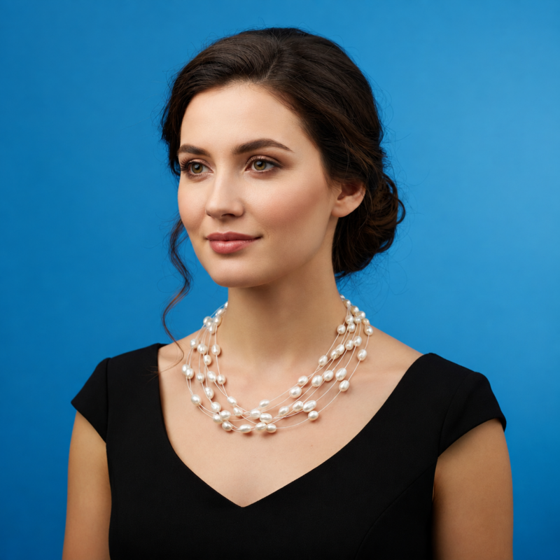 Buy Thread Layer Oval Pearl Necklace Set Online