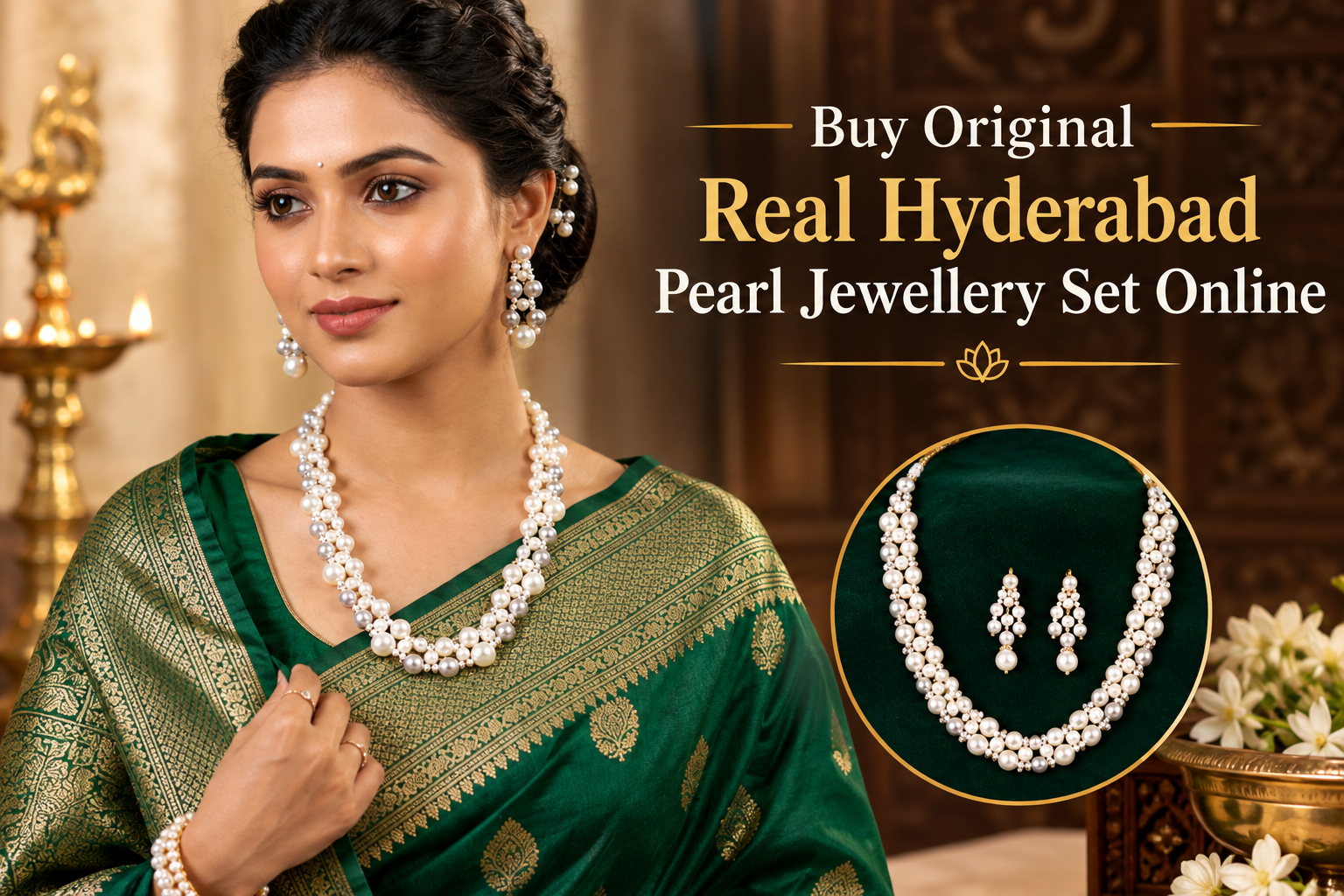 Buy Original Real Hyderabad Pearl Jewellery Set Online