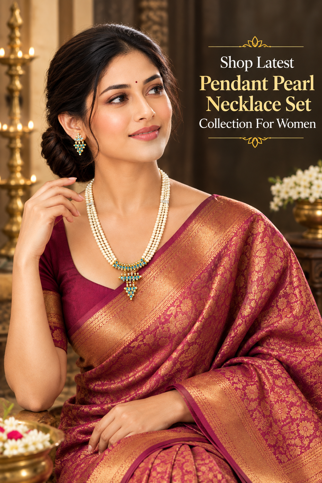 Shop Latest Pendant Pearl Necklace Set Collection For Women