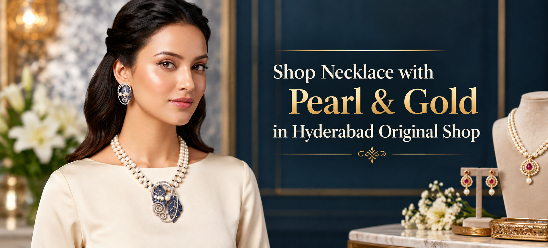 Shop Necklace with Pearl & Gold in Hyderabad Original Shop