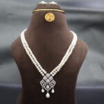 CZ AD Stone 2 Layer Pendant Pearl Necklace - Image 2