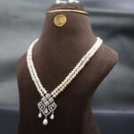 CZ AD Stone 2 Layer Pendant Pearl Necklace - Image 3