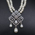 CZ AD Stone 2 Layer Pendant Pearl Necklace - Image 4