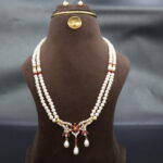 CZ& Ruby Stone Pendant Pearl Necklace - Image 2