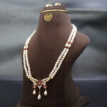 CZ& Ruby Stone Pendant Pearl Necklace - Image 4