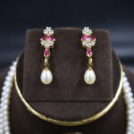 CZ& Ruby Stone Pendant Pearl Necklace - Image 5