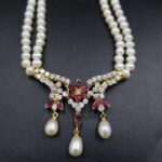 CZ& Ruby Stone Pendant Pearl Necklace - Image 3
