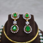 Double-Strand Pearl Necklace with Green CZ Stone - Image 5