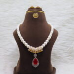 Royal and Ruby CZ Pendant Pearl Necklace - Image 2