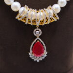 Royal and Ruby CZ Pendant Pearl Necklace - Image 3
