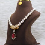 Royal and Ruby CZ Pendant Pearl Necklace - Image 4