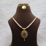 White Pearl Necklace with Red Cz Stone - Image 2
