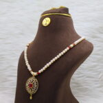 White Pearl Necklace with Red Cz Stone - Image 3