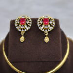 White Pearl Necklace with Red Cz Stone - Image 5