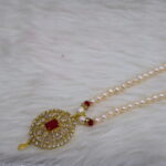 White Pearl Necklace with Red Cz Stone - Image 4