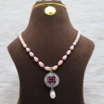 Pink Cz Stone Pearl Necklace - Image 2