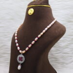 Pink Cz Stone Pearl Necklace - Image 3